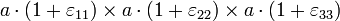 a \cdot (1 + \varepsilon_{11}) \times a \cdot (1 + \varepsilon_{22}) \times a \cdot (1 + \varepsilon_{33})