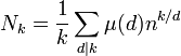 N_k = \frac 1k\sum_{d|k}\mu(d)n^{k/d}