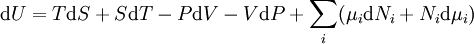 \mathrm{d}U=T\mathrm{d}S+S\mathrm{d}T-P\mathrm{d}V-V\mathrm{d}P+\sum_i(\mu_i \mathrm{d}N_i+N_i\mathrm{d}\mu_i)\,