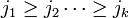 j_1 \geq j_2 \cdots \geq j_k