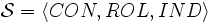 \mathcal{S} = \langle CON,ROL,IND \rangle