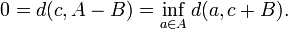 0=d(c,A-B)=\inf_{a\in A}d(a,c+B).