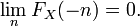\lim_{n}F_X(-n) = 0. 