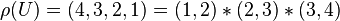 \rho(U) = (4,3,2,1) = (1,2)*(2,3)*(3,4) \,