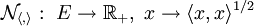\ \mathcal N_{\langle,\rangle}:\ E\to\R_+, \ x \to \langle x,x\rangle^{1/2}