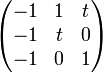 \begin{pmatrix} -1&1&t  \\ -1&t&0 \\ -1&0&1 \\ \end{pmatrix}