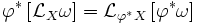 \varphi^*\left[\mathcal{L}_X\omega\right]=\mathcal{L}_{\varphi^*X}\left[\varphi^*\omega\right]