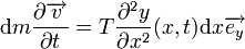 \mathrm d m {\partial  \overrightarrow{v} \over \partial  t} =  T {\partial ^2 y \over \partial x^2   } (x,t) \mathrm dx \overrightarrow{e_y}  