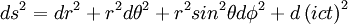 ds^2=   dr^2 + r^2 d \theta ^2 + r^2 sin^2\theta d \phi ^2 + d\left(ict\right)^2