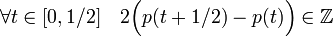 \forall t \in [0,1/2]\quad  2\Big(p(t+1/2) - p(t)\Big) \in \Z