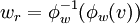 w_{r}=\phi _{w}^{-1} (\phi _{w}(v))