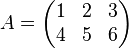 A = \begin{pmatrix} 1 & 2 & 3 \\ 4 & 5 & 6 \end{pmatrix}