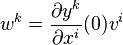 w^k=\frac{\partial y^k}{\partial x^i}(0) v^i