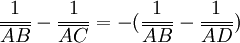 \frac1{\overline{AB}}-\frac1{\overline{AC}}=-(\frac1{\overline{AB}}-\frac1{\overline{AD}})