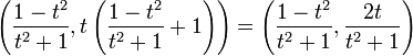 \left(\frac{1-t^2}{t^2+1},t\left(\frac{1-t^2}{t^2+1}+1\right)\right)=\left(\frac{1-t^2}{t^2+1},\frac{2t}{t^2+1}\right)