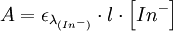 A = \epsilon_{\lambda_{(In^-)}}\cdot l \cdot \left[ In^- \right] 