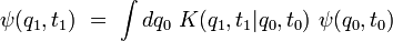 \psi(q_1,t_1) \ = \ \int dq_0 \ K(q_1,t_1|q_0,t_0) \  \psi(q_0,t_0) 