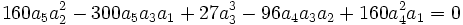  \qquad 160a_5a_2^2-300a_5a_3a_1+27a_3^3-96a_4a_3a_2+160a_4^2a_1=0