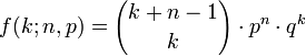  f(k;n,p) = {k+n-1 \choose k}\cdot p^n \cdot q^k \!