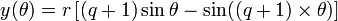 y(\theta) = r  \left[(q+1) \sin \theta - \sin ((q+1)\times \theta) \right]\,