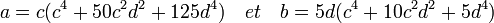 a=c(c^4+50c^2d^2+125d^4)\quad et \quad b=5d(c^4+10c^2d^2+5d^4)\;