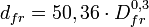 d_{fr}=50,36 \cdot D_{fr}^{0,3} \,