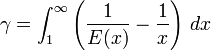 \gamma = \int_1^\infty\left({1\over E(x)}-{1\over x}\right)\,dx