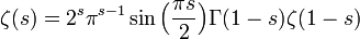 \zeta(s) = 2^s \pi^{s-1} \sin \Big( \frac{\pi s}{2} \Big) \Gamma(1-s)\zeta(1-s)