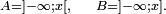 \scriptstyle     \ A=]- \infty ; x[,\quad    \ B=]- \infty ; x].\ 