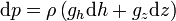{\rm d} p = \rho \left(g_h {\rm d} h + g_z {\rm d} z \right)