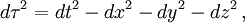 \, d\tau^2 = dt^2 -dx^2 -dy^2 -dz^2 \,,