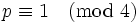 p \equiv 1 \pmod 4\,