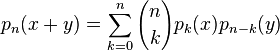 p_n(x+y)=\sum_{k=0}^n {n \choose k} p_k(x) p_{n-k}(y)