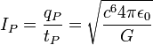 I_P = \frac{q_P}{t_P} = \sqrt{\frac{c^6 4 \pi \epsilon_0}{G}}\; 