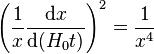  \left(\frac{1}{x}\frac{{\rm d}x}{{\rm d}(H_0 t)}\right)^2 = \frac{1}{x^4}