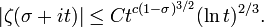 |\zeta(\sigma+it)| \le C t^{c(1-\sigma)^{3/2}} (\ln t)^{2/3}.