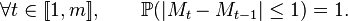 \forall t\in[\![1,m]\!],\qquad \mathbb{P}(|M_t-M_{t-1}|\le 1)=1.