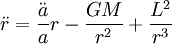 \ddot r = \frac {\ddot a}{a} r - \frac {GM} {r^2} + \frac {L^2} {r^3}