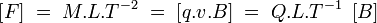 \left[ F \right] \; = \; M.L.T^{-2} \; = \; \left[ q.v.B \right] \; = \; Q.L.T^{-1} \; \left[ B \right]