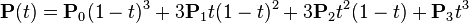 \mathbf{P}(t)= \mathbf{P}_0(1-t)^3 + 3 \mathbf{P}_1 t(1-t)^2 + 3 \mathbf{P}_2 t^2(1-t) + \mathbf{P}_3 t^3 