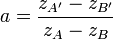 a= \frac{z_{A'}-z_{B'}}{z_A-z_B}