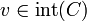 v\in\mathrm{int}(C)