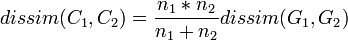 dissim(C_1,C_2) = \frac{n_1*n_2}{n_1+n_2} dissim(G_1,G_2)