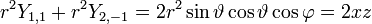 r^2Y_{1,1}+r^2Y_{2,-1} = 2r^2\sin \vartheta \cos\vartheta \cos\varphi = 2xz