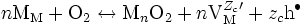 n \mathrm{M_M + O_2} \leftrightarrow \mathrm{M}_n \mathrm{O}_2 + n \mathrm{V}_{\mathrm{M}}^{Z_c \prime} + z_c \mathrm{h}^{\bullet}