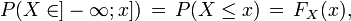 P(X \in ]- \infty;x])\,=\,P(X \le x)\,=\,F_X(x),