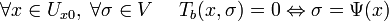 \forall x \in U_{x0},\; \forall \sigma \in V \quad \ T_b(x,\sigma) = 0 \Leftrightarrow \sigma = \Psi(x)