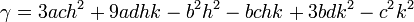  \gamma = 3ach^2 + 9adhk - b^2h^2 - bchk + 3bdk^2 - c^2k^2 ~
