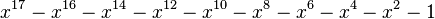 x^{17}-x^{16}-x^{14}-x^{12}-x^{10}-x^8-x^6-x^4-x^2-1\,