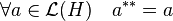 \forall a \in \mathcal L(H) \quad a^{**} = a